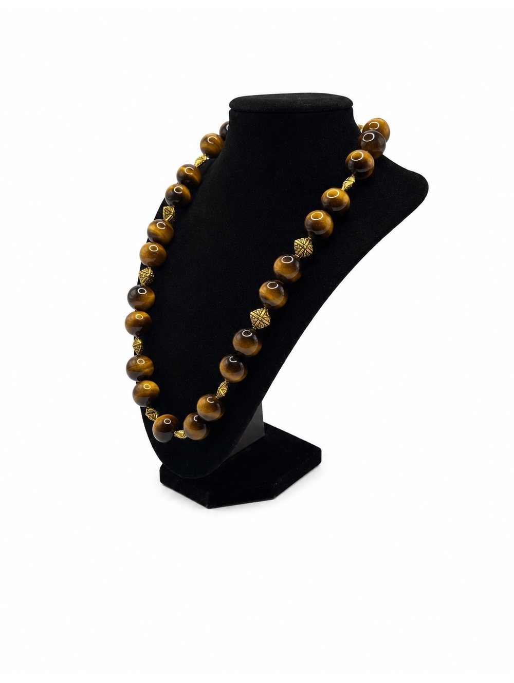 Jewelry By GG Brown AAA Tigers Eye with Gold Pewter Accents 11" Beaded Necklace - Picture 2 of 3